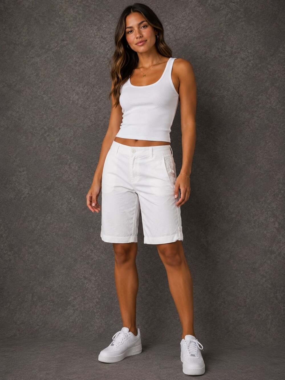 Chico's White Roll-Tab Bermuda Shorts